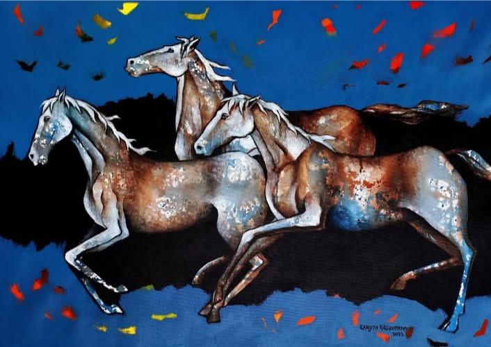 'Horse' animals acrylic painting by artist Ranjith Raghupathy, 30x42 inch, on canvas
