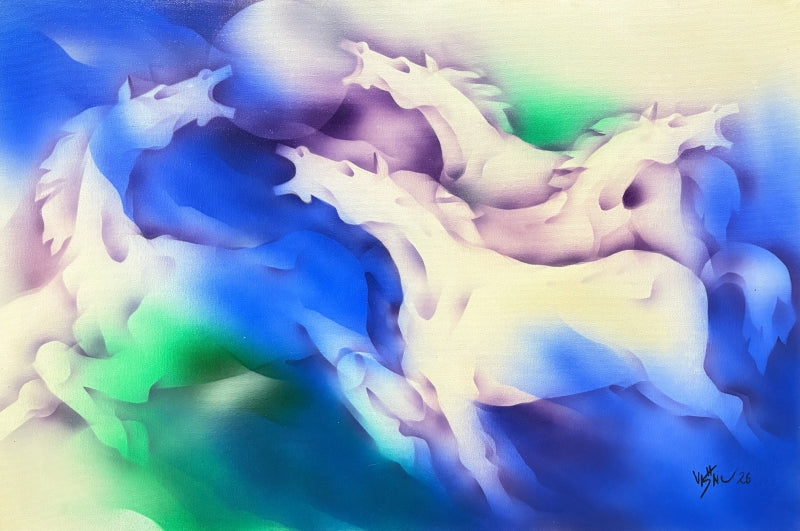Horse 4' animals acrylic painting by artist Vishnu Sonavane, 24x36 inch, on canvas