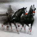 Animals charcoal painting titled 'Horse Carriage 1', 14x20 inches, by artist Ganesh Hire on Paper