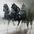 Animals charcoal painting titled 'Horse Carriage 3', 14x20 inches, by artist Ganesh Hire on Paper