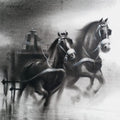 Animals charcoal painting titled 'Horse Carriage 4', 14x20 inches, by artist Ganesh Hire on Paper
