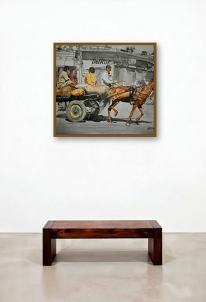 Horse Cart (Rural Transportation) by artist Dr Uday Bhan displayed in a Art Deco Hallway