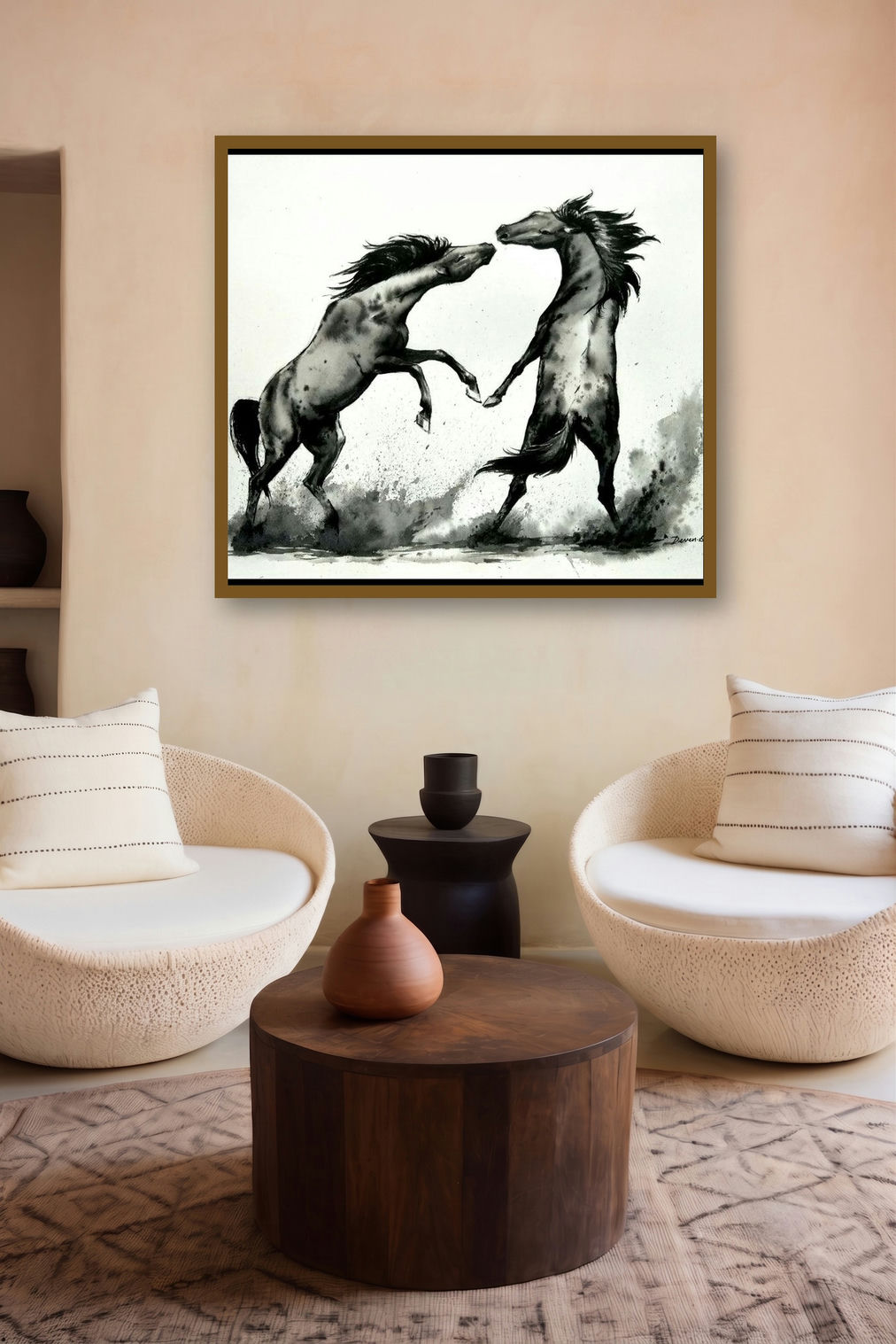 Horse Competition 01 (Duel of the Stallions) by artist Deven Ramesh Bhosale displayed in a Designer gallery