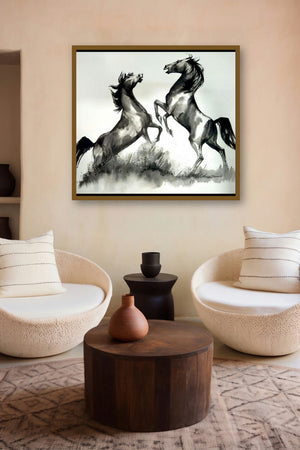 Horse Competition (Dueling Stallions) by artist Deven Ramesh Bhosale displayed in a Museum Style gallery
