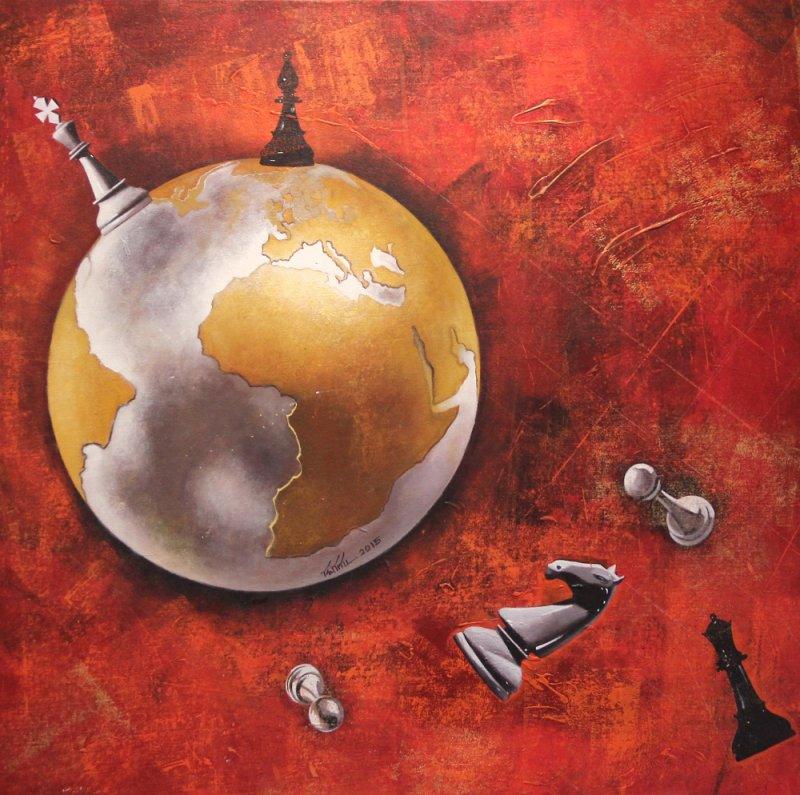 Pop Art acrylic painting titled 'Horse in chess15', 36x36 inches, by artist Mithu Biwas on Canvas