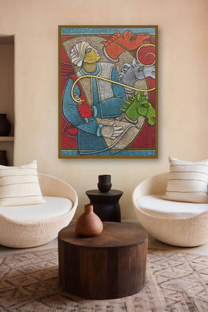 Horse Rider Ii (Three Horses and a Rider) by artist Satyajeet Shinde displayed in a Luxury gallery