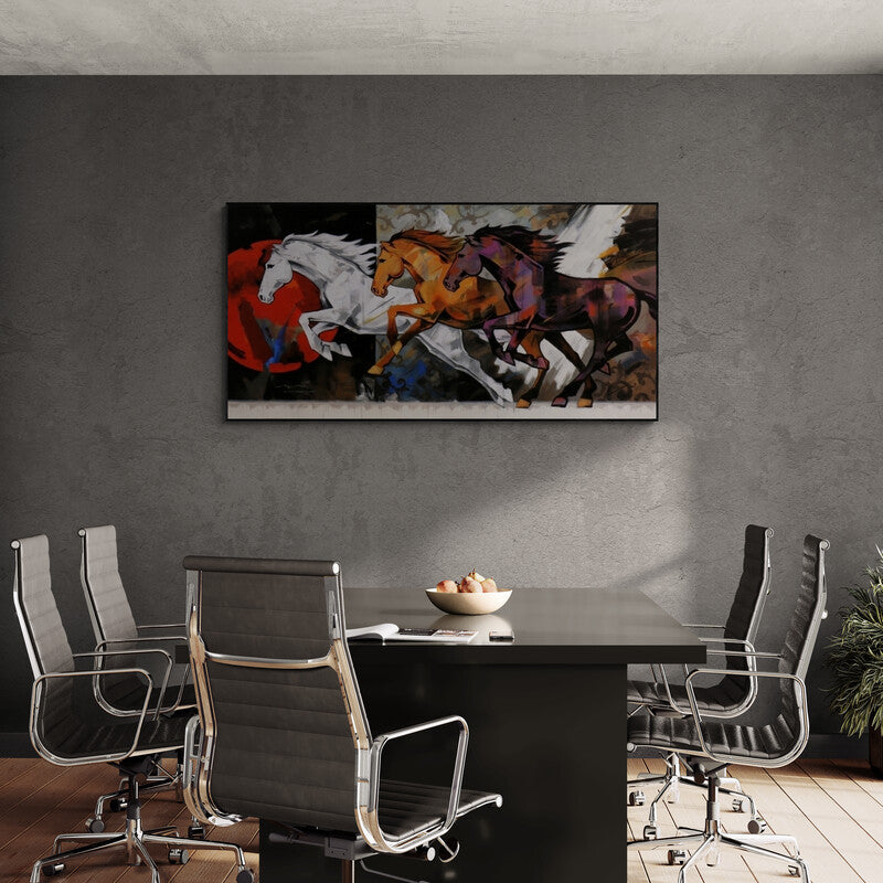 In-situ view of Devidas Dharmadhikari's 'Horse Series 153' painting in a room