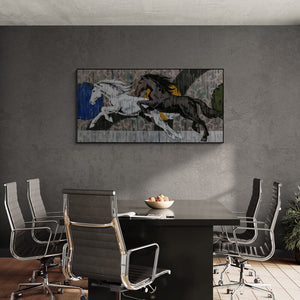 In-situ view of Devidas Dharmadhikari's 'Horse Series 157' painting in a room