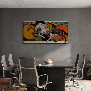 In-situ view of Devidas Dharmadhikari's 'Horse Series 217' painting in a room