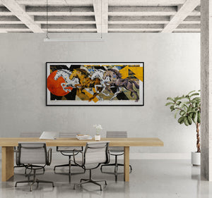 In-situ view of Devidas Dharmadhikari's 'Horse Series 238 (Unbridled Energy)' painting in a room