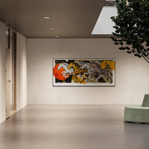 Devidas Dharmadhikari's painting 'Horse Series 238 (Unbridled Energy)' displayed in a modern living room setting