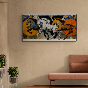 Devidas Dharmadhikari's painting 'Horse Series 242 (Unbridled Energy)' displayed in a modern living room setting