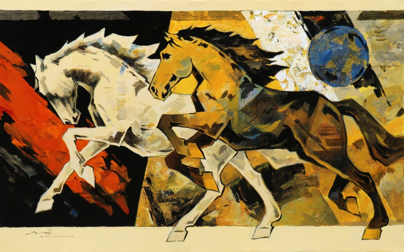 Horse Series 275' animals acrylic painting by artist Devidas Dharmadhikari, 30x48 inch, on canvas