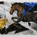 Horse Series 319' animals acrylic painting by artist Devidas Dharmadhikari, 36x72 inch, on canvas