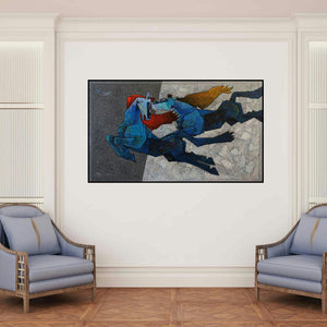 'Horse The Twilight Saga 2' painting by Dinkar Jadhav shown on a wall in a furnished room.