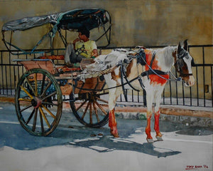Lifestyle watercolor painting titled 'HORSECART', 15x12 inches, by artist Dr.uday Bhan on Paper