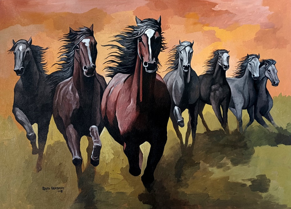 'Horses 2' animals acrylic painting by artist Ranjith Raghupathy, 30x40 inch, on canvas