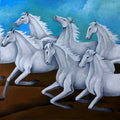 Horses In August' animals acrylic painting by artist Ranjith Raghupathy, 30x48 inch, on canvas