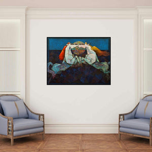 'Horses The Twilight Saga' painting by Dinkar Jadhav shown on a wall in a furnished room.