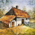 Landscape watercolor painting titled 'House', 10x14 inches, by artist KS Farvez on Paper