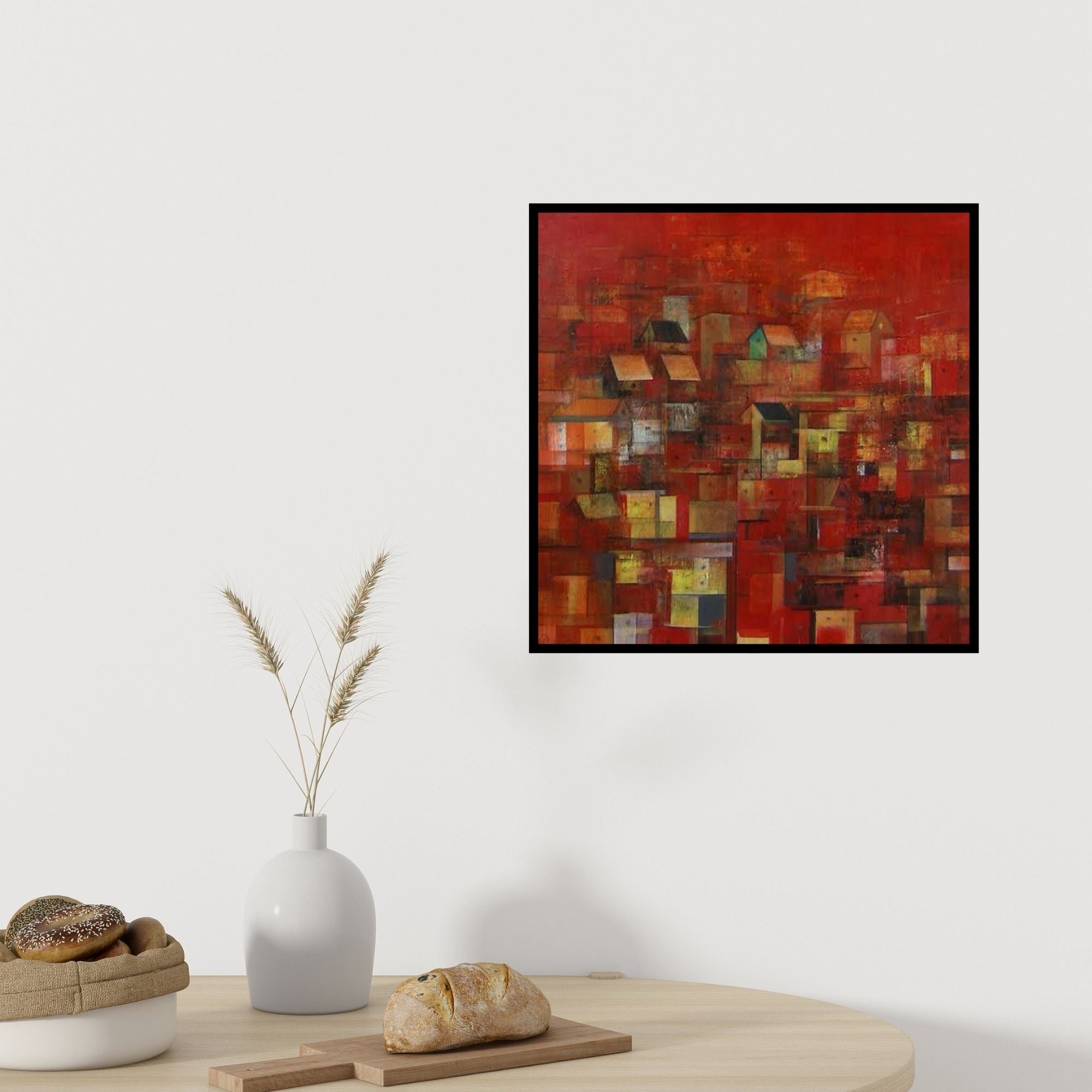 In-situ view of M Singh's 'The Houses' painting in a room