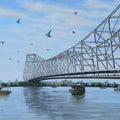 Cityscape acrylic painting titled 'Howrah Bridge', 36x48 inches, by artist Purnendu Mandal on Canvas