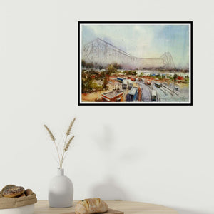 In-situ view of Amit Kapoor's 'Howrah Bridge In Kolkata (Kolkata's Icon)' painting in a room