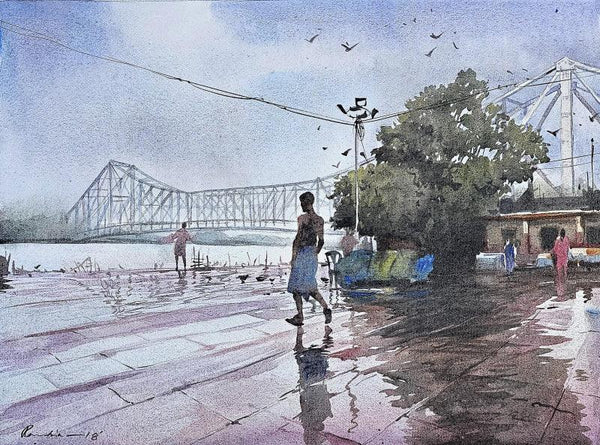 Howrah Bridge Kolkata Grey Acrylic Painting By Ranabir Saha howrah-bridge-kolkata-grey-acrylic-painting-by-ranabir-saha