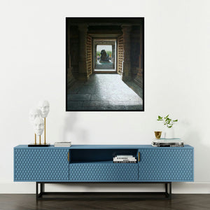 Pravin Pasare's 'Hoysaleswara Temple (Hoysaleswara Temple, Halebidu)' painting visualized above a sofa in a contemporary room.