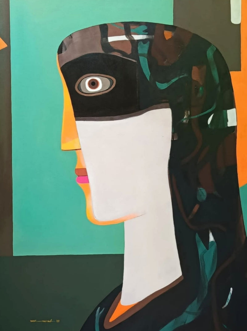 'Hrad' figurative acrylic painting by artist Mihir Kayal, 48x36 inch, on canvas