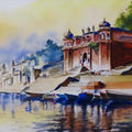 Cityscape watercolor painting titled 'Hues Of Varanasi 2', 11x15 inches, by artist Lasya Upadhyaya on Paper