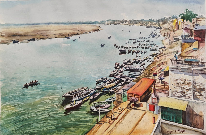 Hues Of Varanasi 2' religious watercolor painting by artist Lasya Upadhyaya, 15x22 inch, on paper