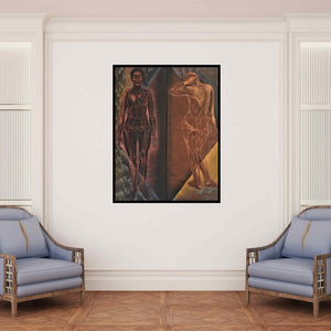 In-situ view of Sumana Nath De's 'Human Composition (Inner and Outer)' painting in a room