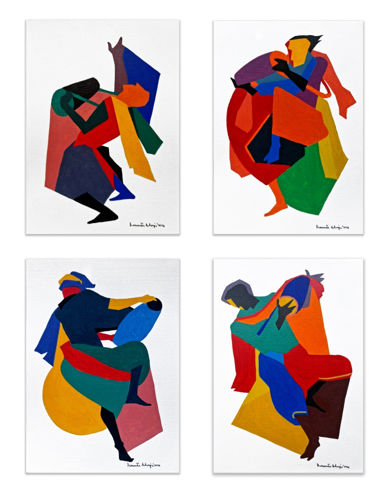 Human Symphony' figurative acrylic painting by artist Prasanta Acharjee, 12x8 inch, on brusto board