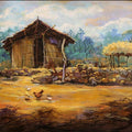 Landscape acrylic painting titled 'Hut 3', 16x19 inches, by artist Chandrashekhar P Aher on Canvas Board