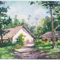 Landscape watercolor painting titled 'Hut', 11x15 inches, by artist Gaurishankar Behera on Paper
