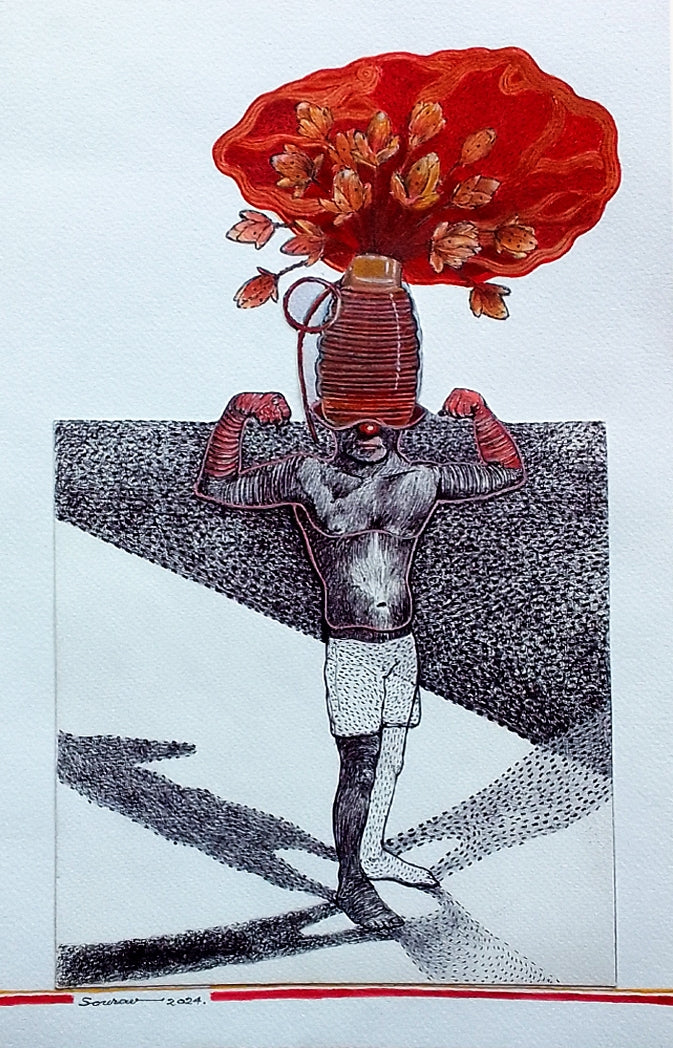 'I Am The Best' contemporary pen-ink drawing by artist Sourav Nandy, 15x12 inch, on paper