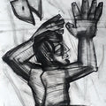 Figurative charcoal drawing titled 'I Am Waiting', 27x17 inches, by artist Pintu Biswas on 300 Gsm Paper