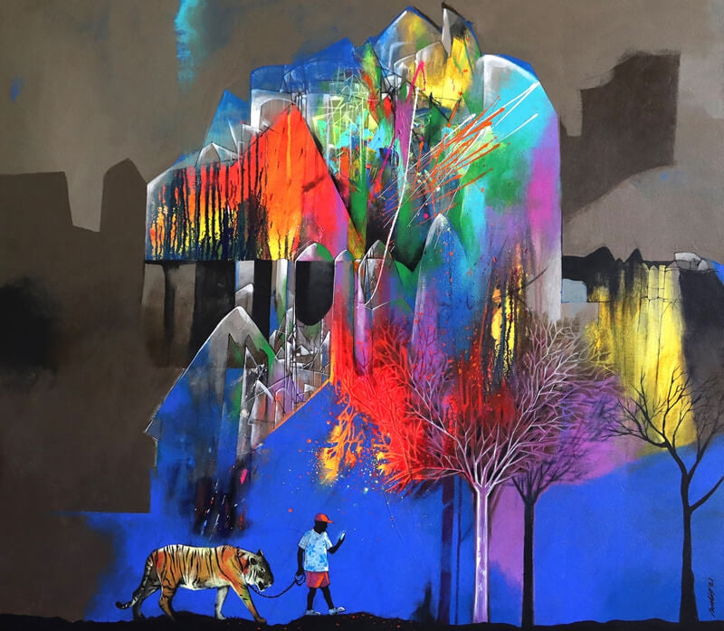 I Have The Best One' contemporary acrylic painting by artist Pradip Sengupta, 42x48 inch, on canvas