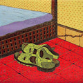Still-life printmaking titled 'I Need A Footwear Stand', 12x12 inches, by artist Tapan Madkikar on Paper