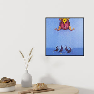 In-situ view of Yogesh Lahane's 'I Need Justice (Divine Gaze)' painting in a room