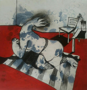 I Need Some Space (Contemplation) by Rohan Koli, Original Mixed Media Contemporary Painting on Paper, Medium Square Wall Art