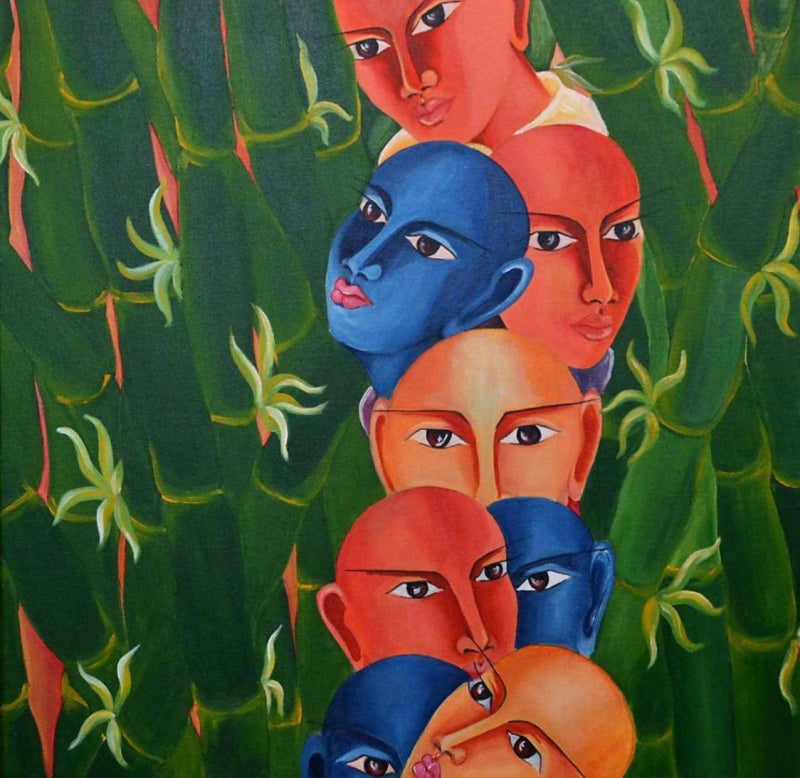 I Spy' figurative oil painting by artist Deepali Mundra, 12x12 inch, on canvas