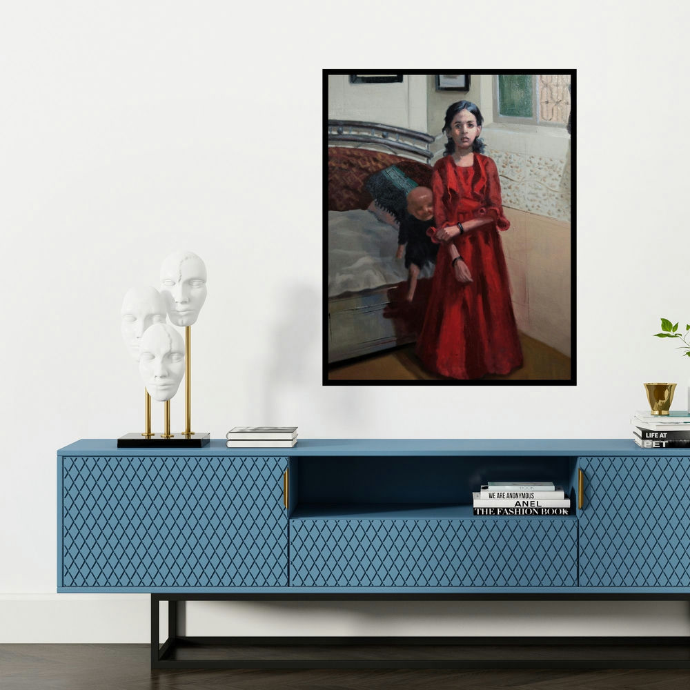 'Iccha' painting by Swapnil Pate shown on a wall in a furnished room.