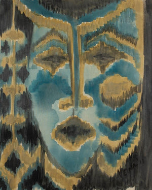 Ikat King by Veena Advani, Original Canvas Figurative Painting on Canvas, Small Vertical Wall Art