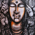 Religious mixed media drawing titled 'Image Of Power', 23x20 inches, by artist N P Pandey on Paper