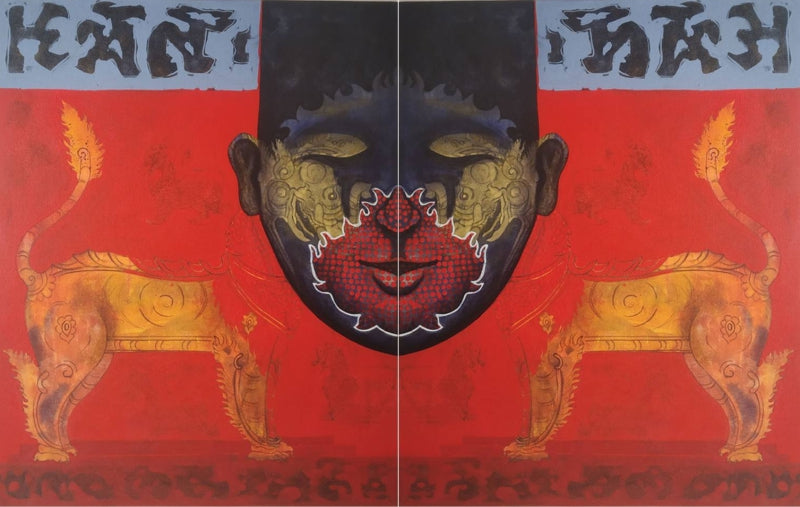 Imitation (Diptych)' contemporary acrylic painting by artist Chaitanya Ingle, 48x60 inch, on canvas