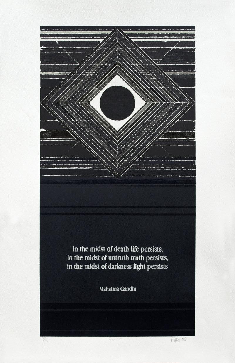 Abstract serigraphs painting titled 'Immanence', 40x26 inches, by artist S. H. Raza on Paper