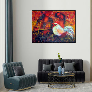 Madan Lal's 'Immigration (Untitled)' painting visualized above a sofa in a contemporary room.