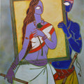 Figurative acrylic painting titled 'In A Frame 1', 48x36 inches, by artist Santanu Nandan Dinda on Canvas